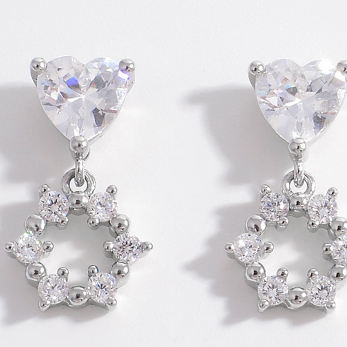 Sterling Silver Zircon Heart Earrings