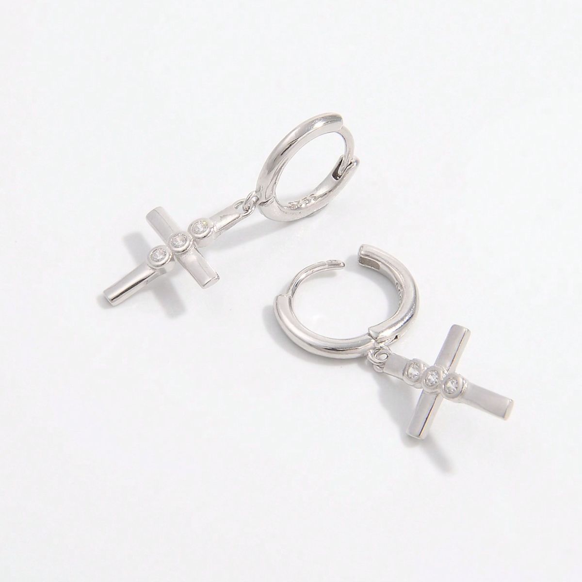 Sterling Silver Zircon Cross Earrings