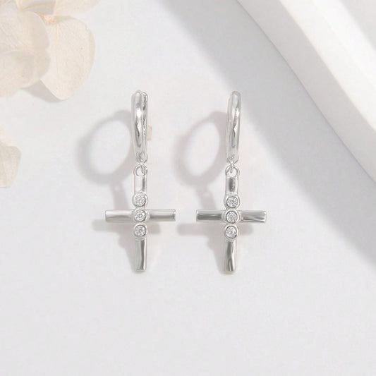 Sterling Silver Zircon Cross Earrings