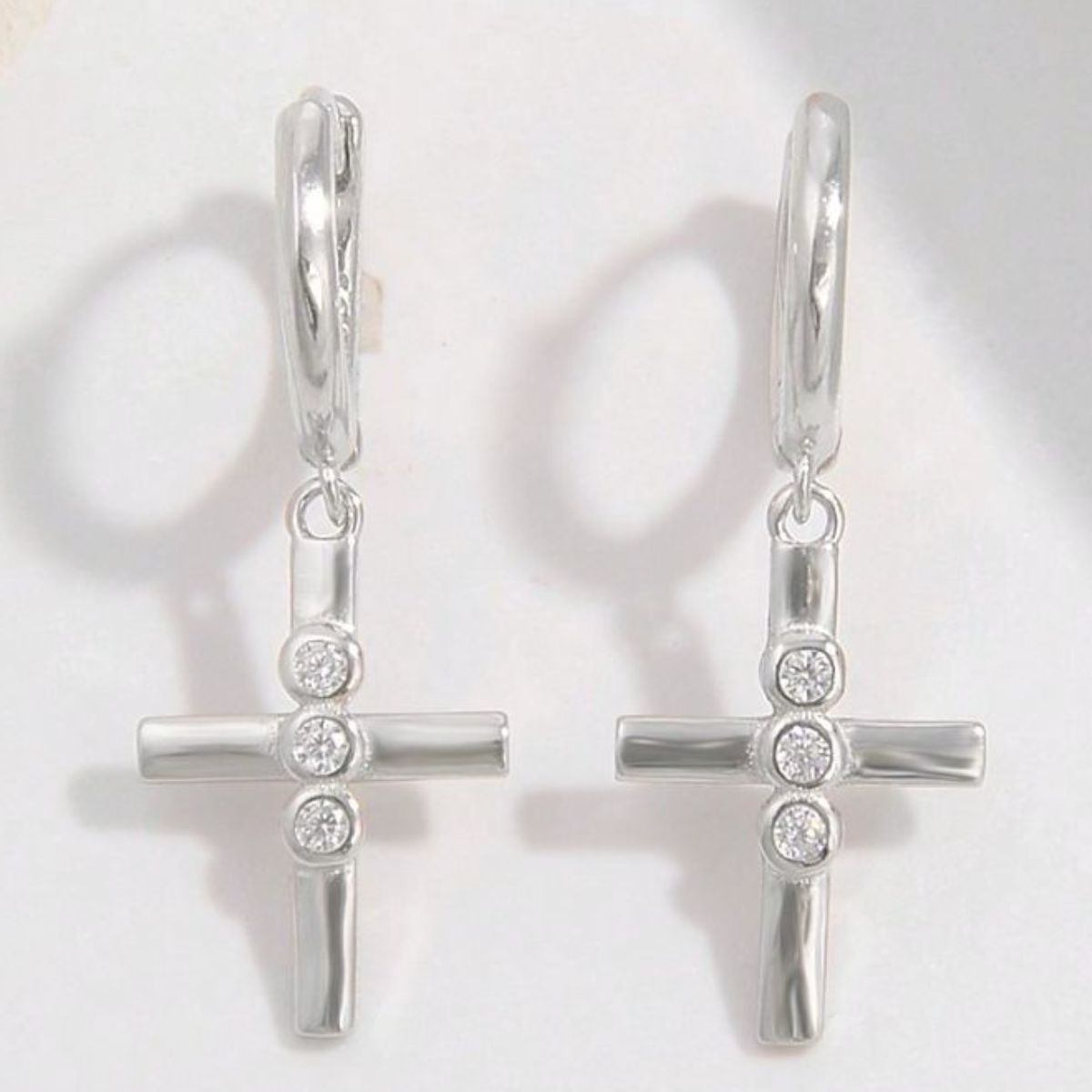 Sterling Silver Zircon Cross Earrings