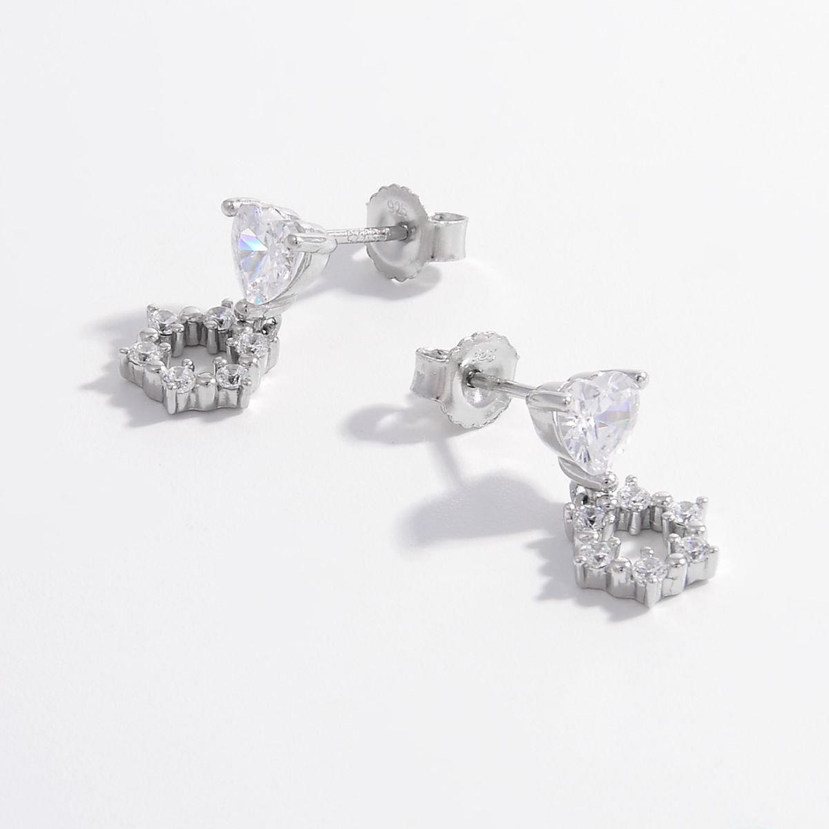 Sterling Silver Zircon Heart Earrings